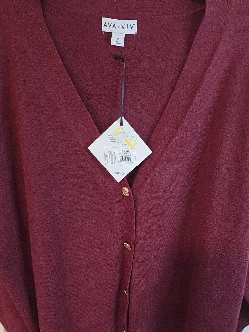 Ava & Viv Burgundy Button-Front V-Neck Cardigan